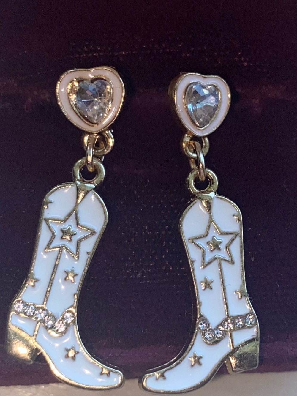 Earrings Cowboy Boot white&gold NWOT
